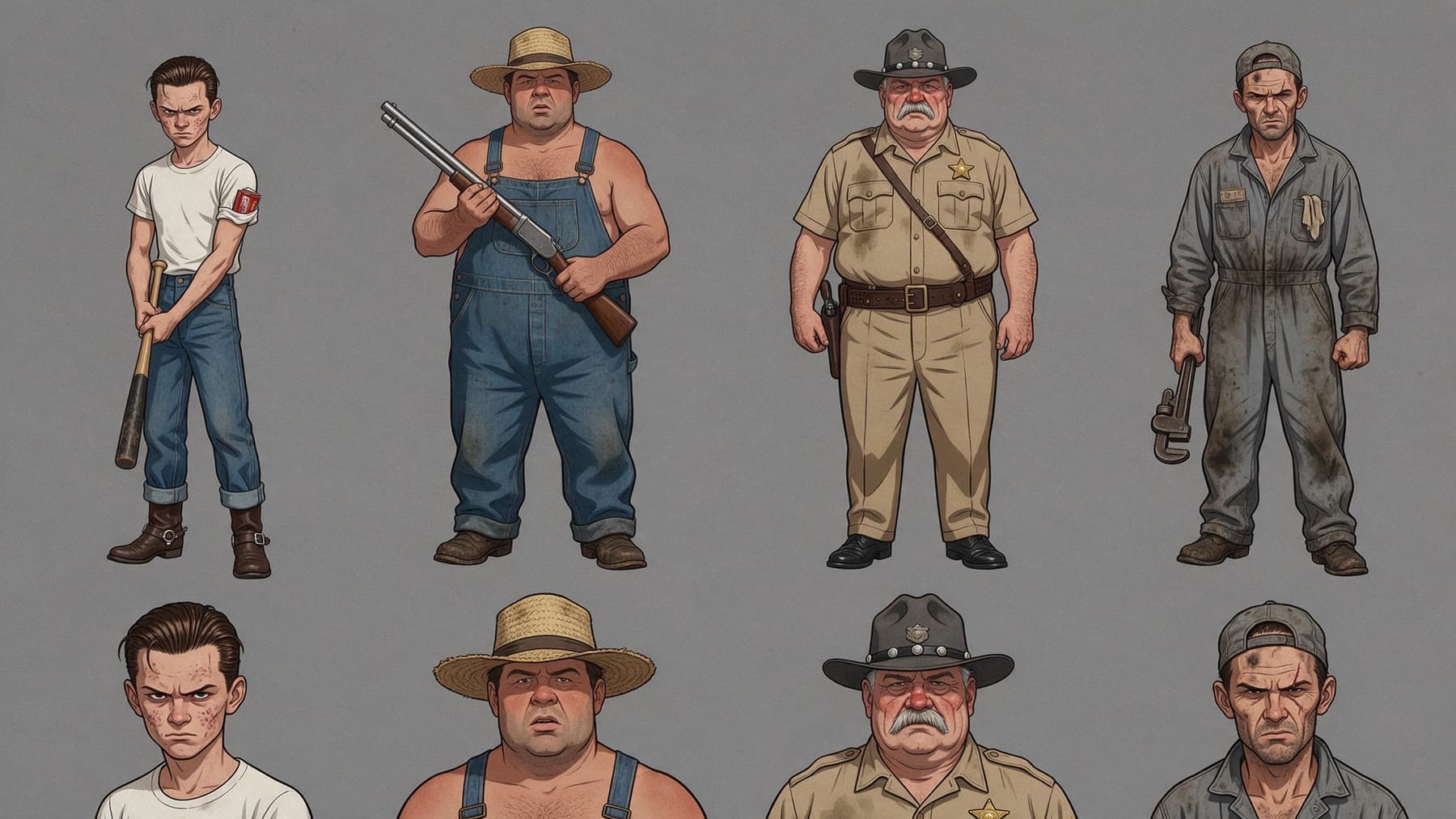 Model sheet of the four men of the mob